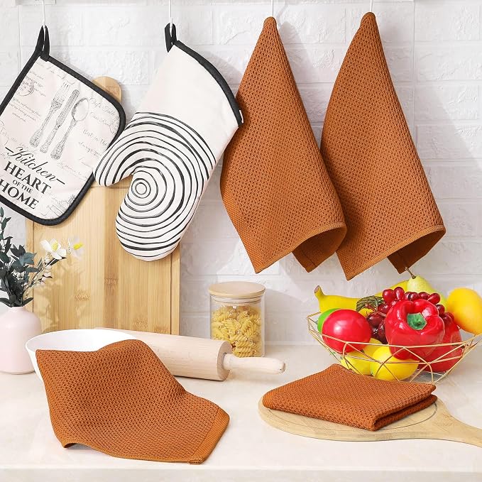Homaxy 100% Cotton Waffle Weave Kitchen Dish Cloths 6-Pack, Burnt Orange | 12 x - Image 6