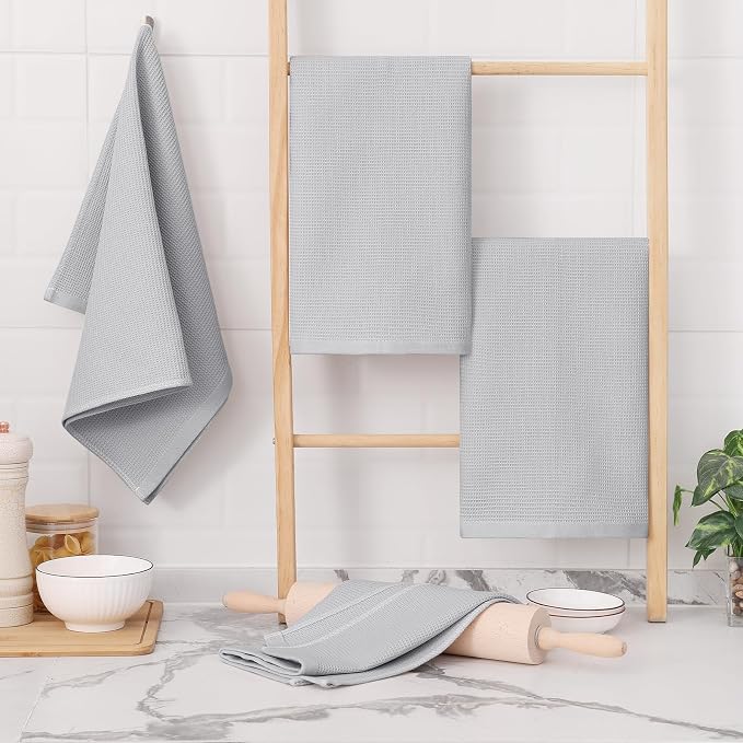 Homaxy 100% Cotton Waffle Weave Kitchen Towels, 12 Pack, Light Grey - Image 6