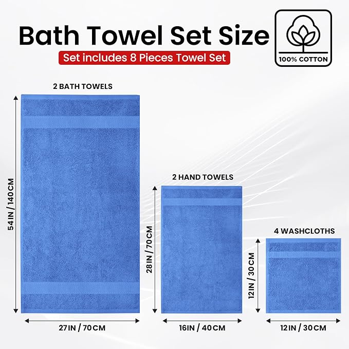 Infinitee Xclusives 100% Cotton Bath Towel Set – 8 Piece Bathroom Towel Set | – - Image 3