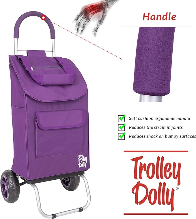 dbest products Trolley Dolly Purple Foldable Shopping cart for Groceries with Wheels and Removable Bag and Rolling Personal Handtruck Standard, 1 unit