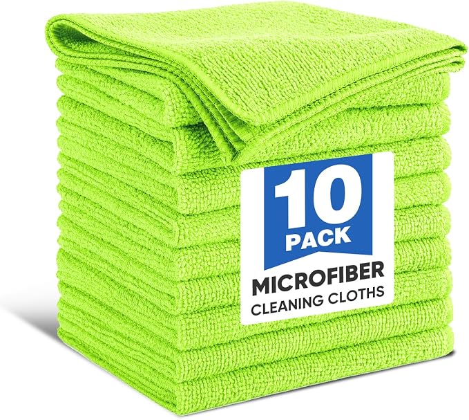 TEAWOO 10 PCS Neon Green Microfiber Cleaning Cloths, Car Towels, Kitchen Towels by TEAWOO