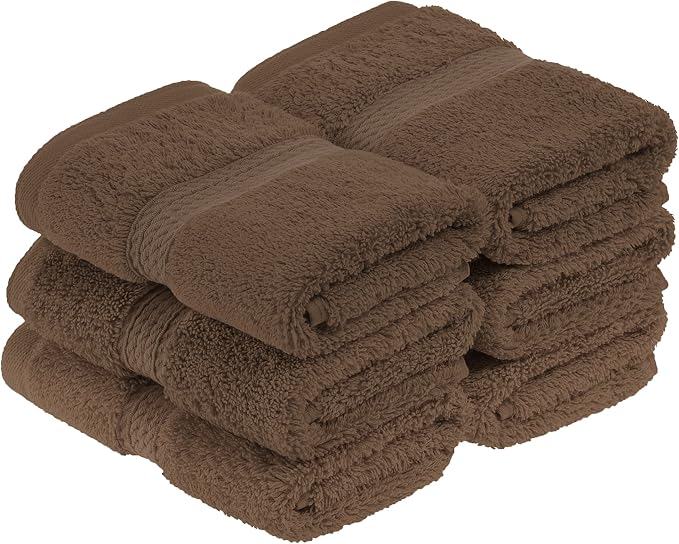 Superior Egyptian Cotton Plush & Absorbent, Face Towel Set of 6, Chocolate | by SUPERIOR