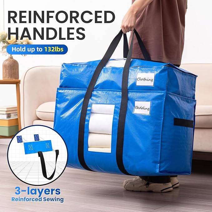 TAILI 2 Tier Moving Bags, 4 Blue Silver Storage Bags - Image 4