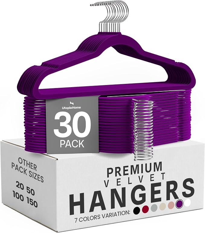 Utopia Home Velvet Hangers, 30 Pack | Luxury Non-Slip Slim Pant & Coat Hangers by UTOPIAHOME
