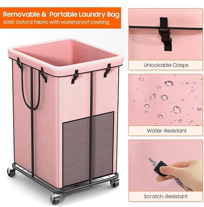 Laundry Hamper with Wheels, 150L Rolling Laundry Basket with Bag & Handles - Image 6