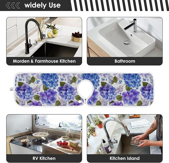 Purple Hydrangea Herb Vintage Blue Sink Mat - Image 7