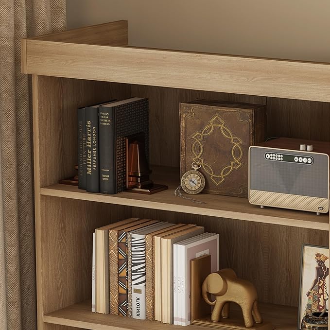 70.8" Bookshelf with Glass Doors, Farmhouse Modular Bookcase with 6-Tier Adjustable Shelves, Large Storage Cabinet for Living Room & Home Office, Brown