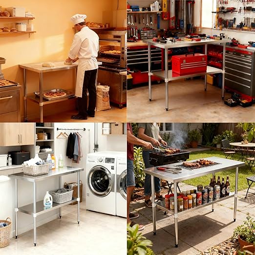 COOLCHEF Stainless Steel Work Table 30 x 72 Inch, NSF Commercial Prep Table with Undershelf, Heavy Duty Food Prep Workstation