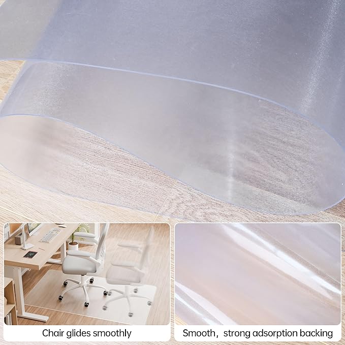 Office Chair Mat for Hardwood Floor, 46”x 60” Crystal Clear Hard Floor Chair Mat, Transparent Floor Protector Mat Flat Without Curling