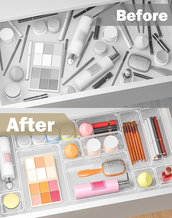 15Pcs Clear Plastic Drawer Organizers Set, 4size makeup drawer organizer trays - Image 4