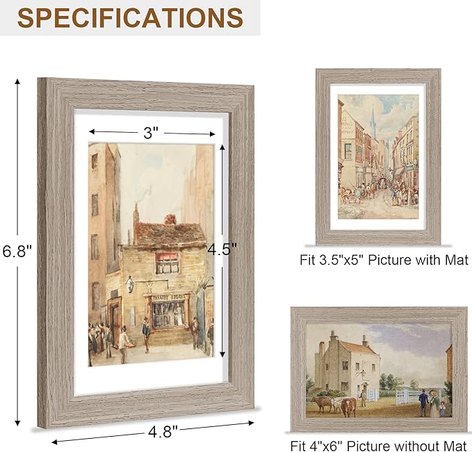 Vittanly 4x6 Picture Frame, Solid Wood Frame with Plexiglass, Includes 3.5x5 Mat, Wall Hanging or Tabletop for Home Decor, Light Brown, 1 Pack