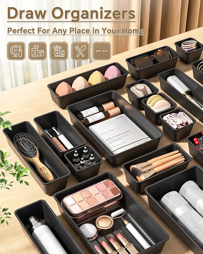 KEMETHY 25 PCS Plastic Drawer Organizers Set, 4 Sizes Vanity Organizer | Makeup - Image 6