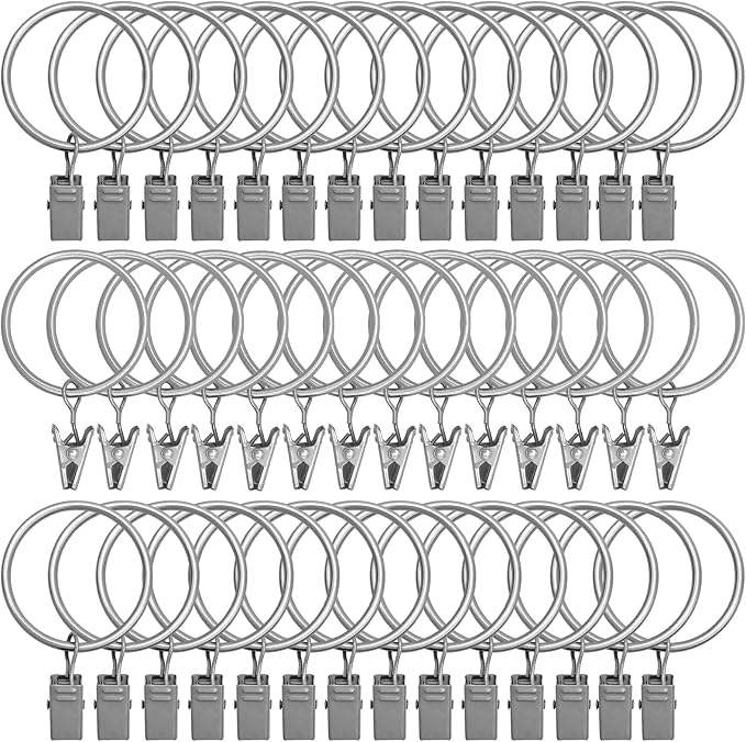 42 Pack Curtain Rings with Clips 1.5" Interior Diameter, Metal Drapery Clips by LULARINE