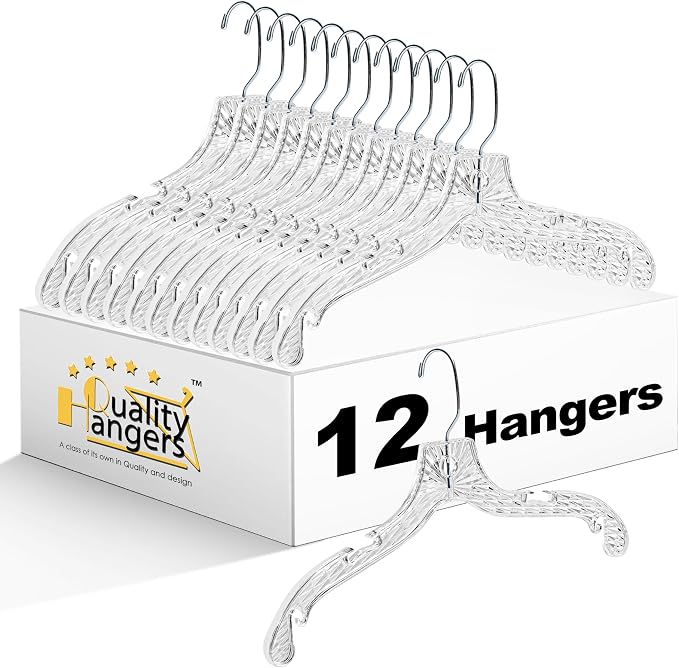 Quality Hangers 12 Pack Crystal Clear Plastic Hangers by QualityHangers