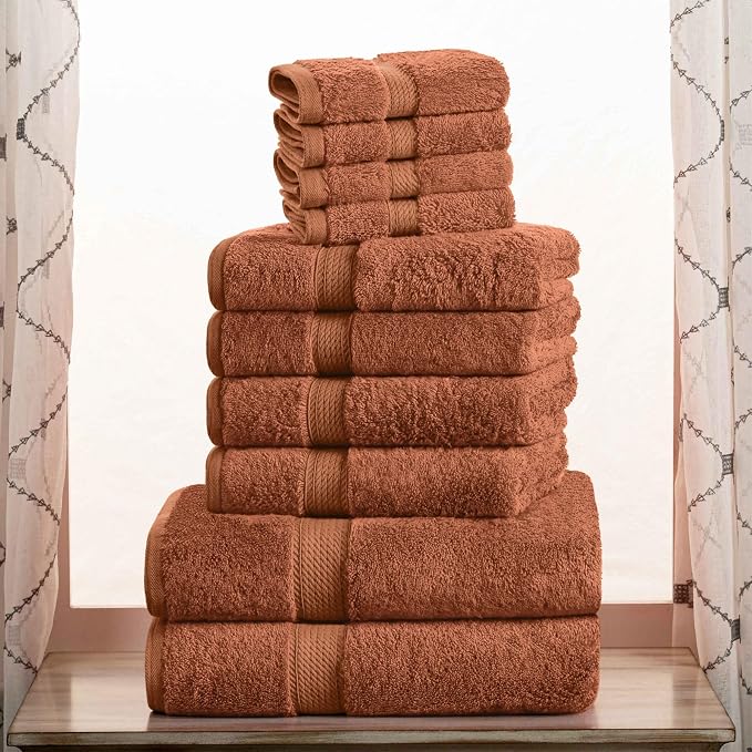 SUPERIOR Egyptian Cotton Ultra Plush & Absorbent, 10 Piece Set, Rust | Quick Dry - Image 2