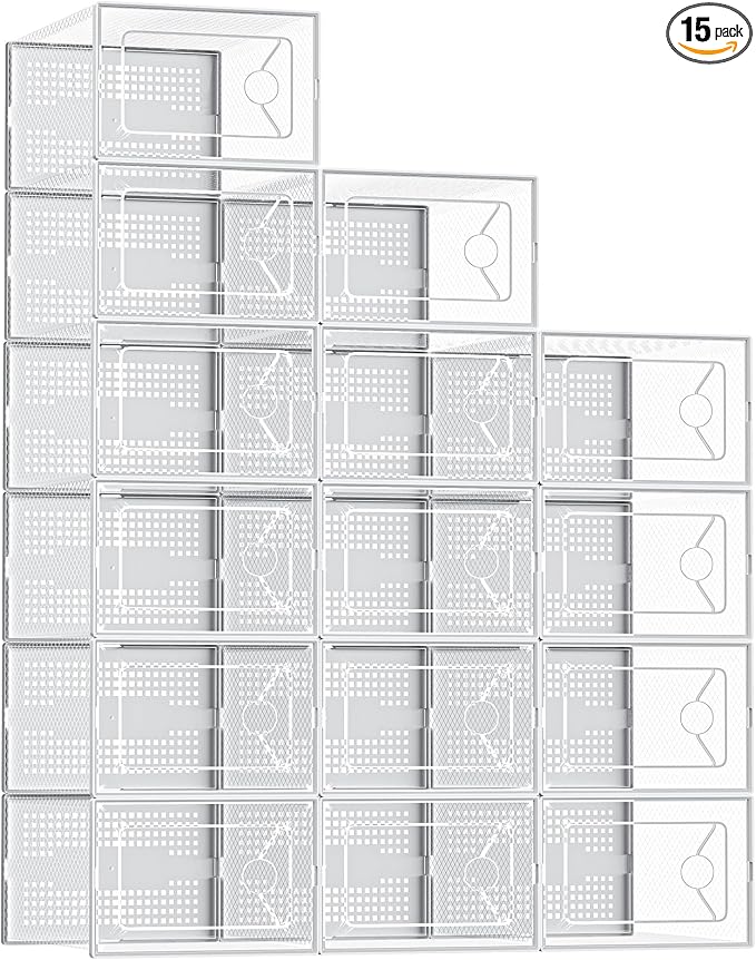 DUMOS Shoe Storage Boxes, 15 Pack Stackable Clear Shoe Containers by DumosLifestyle