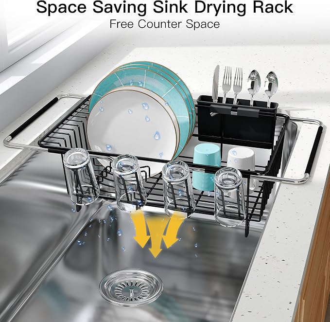 JASIWAY Black Dish Drying Rack in Sink - Image 8