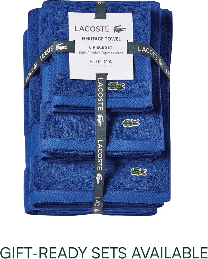 Lacoste Heritage 100% Supima Cotton Hand Towel 16" x 30", Surf Blue | Highly - Image 5