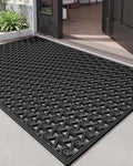 DEXI Front Door Mat Outside Entrance Rubber 32x48, Welcome Floor Doormat Heavy Duty Non Slip, Dirt Trapper Waterproof Exterior Entry Mats All Weather for Patio Entryway Drainage, Black