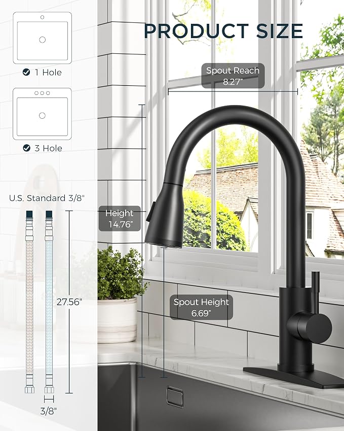 FORIOUS Kitchen Faucet with LED Light Sprayer, Single Hole, High Arc Single - Image 5