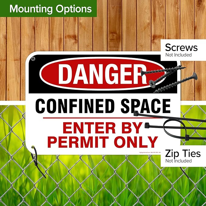 Danger Confined Space Enter By Permit Only Sign, 12x18 Inches, 55 mil thick HDPE (high density polyethylene), Made in USA by My Sign Center