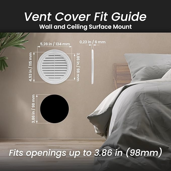 Repa Market 4 Inch (Opening) White Round Air Vent Cover - Pack of 10 Plastic Fresh Air Intake Vent - AC Cover with Nylon Mesh Screen - Wall, Ceiling HVAC Return Air Register - Modern Soffit Vents