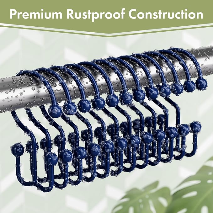 Amazer Navy Blue Shower Curtain Hooks, Rust-Resistant Metal Shower Hooks Shower - Image 3