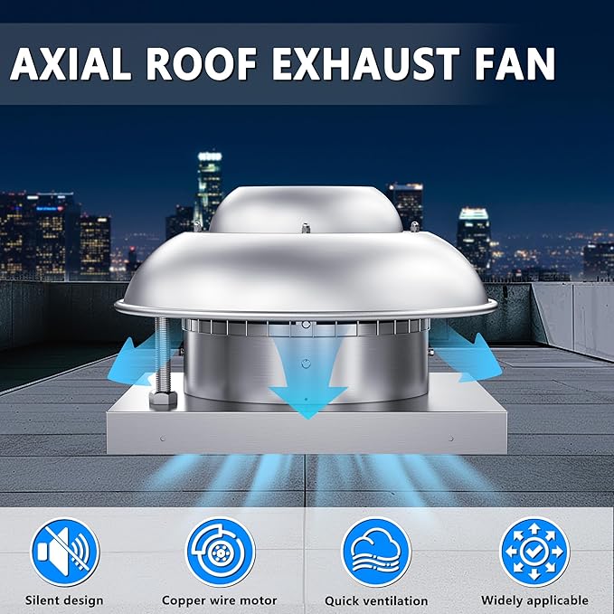Roof Mounted Exhaust Fan Direct Drive Axial Downblast Exhaust Fan -19" Fan Base, 1/10 HP 830 CFM 115 Volt Single Phase Motor