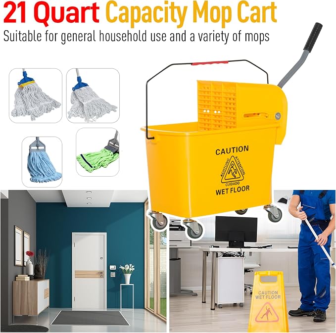 HOMCOM Compact Mop Bucket with Wringer on Wheels - Image 4