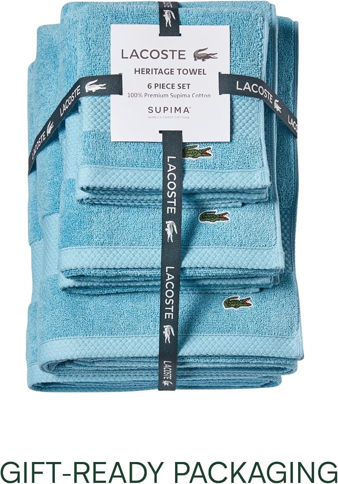 Lacoste Heritage Supima Cotton 6-Piece Towel Set, Celestial | Highly Absorbent - Image 5
