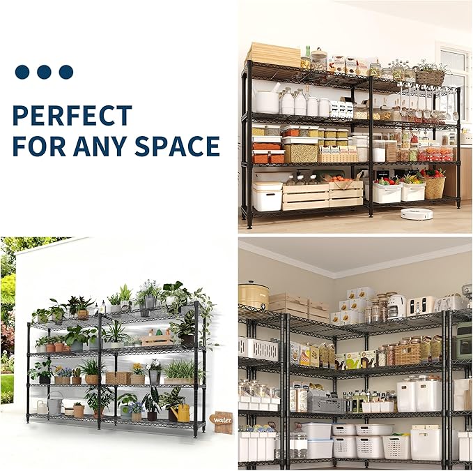 GarveeLife 70" H Storage Shelves L-Shaped 1325 LBS Heavy Duty Metal Shelving 4-Tier Wire Shelving for Corner Storage Rack Adjustable Pantry Shelf for Kitchen Pantry, 70.8" W x 59.4" H x 15.7" D