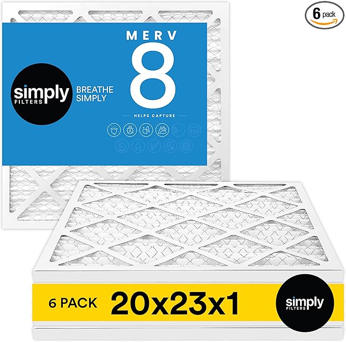 Simply 20x25x1 Air Filter, Merv 8, 6 Pack, For Home AC Furnace & HVAC (Actual Size: 19.75"x24.75"x0.75") DUST, Pet, & Allergy Control