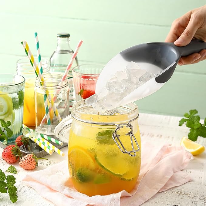 Spring Chef Gray Magnetic Ice Scoop for Freezer - Contoured Translucent Flexi-Plastic Ice Scooper with Comfortable Handle - Flour Scoop - Dishwasher Safe Scooper for Popcorn, Pet Food, Rice, Grain