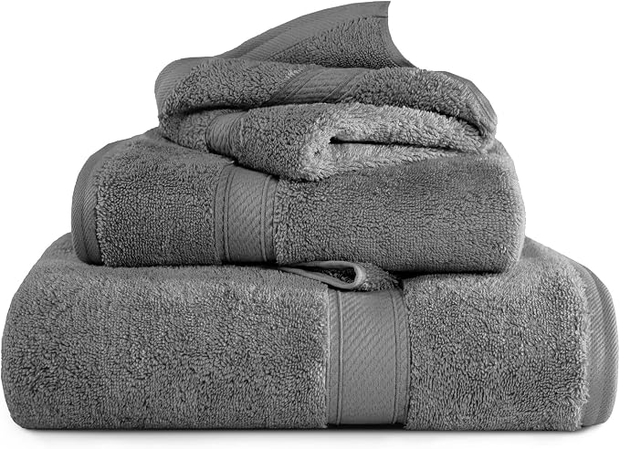 SUPERIOR Egyptian Cotton Ultra Plush & Absorbent, 3 Piece Set, Charcoal | Quick by SUPERIOR