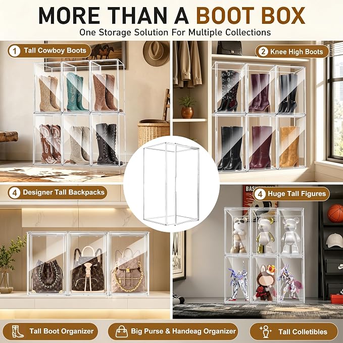 Boot Organizer for Extra Tall Boots, 23.6'' Stackable Acrylic Display Case - Image 9