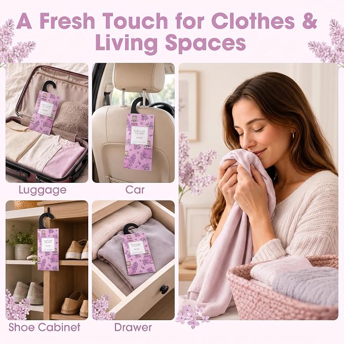 Large 12 Packs Lilac Hanging Scented Sachets Long-Lasting Closet Deodorizer Air - Image 3
