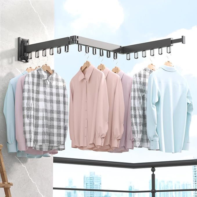 BOQORAD Clothes Drying Rack, Wall Mounted Space-Saver, Retractable, Collapsible - Image 4