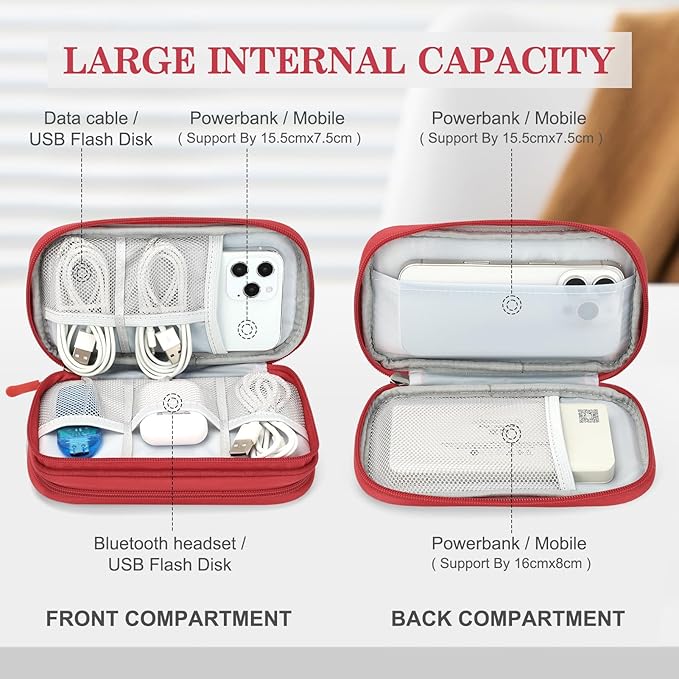 FYY Electronic Organizer, Travel Tech Pouch Bag, Cable Organizer Red | Wrist - Image 3