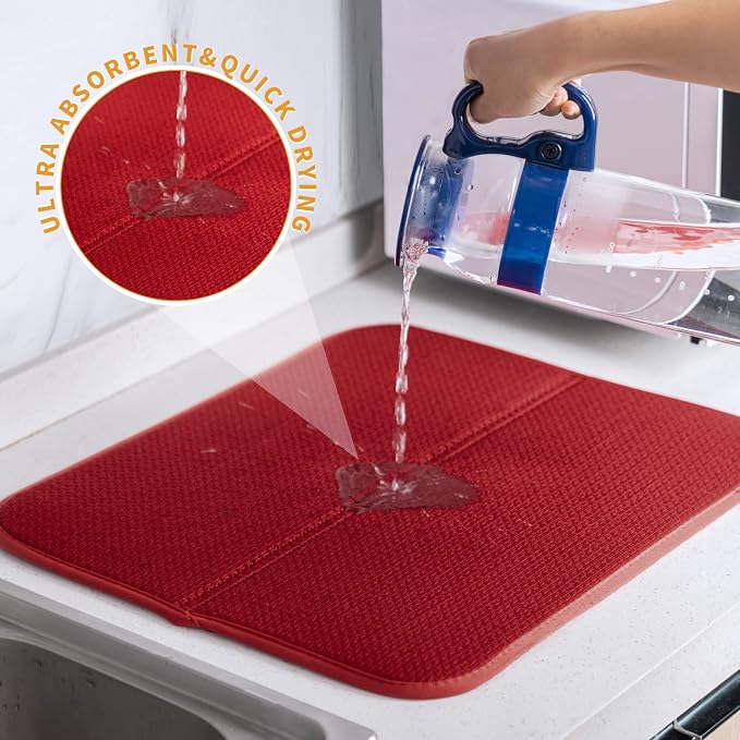 FRESHMINT Dish Drying Mats 2 Pack, Ultra Absorbent, Microfiber, Washable & - Image 5