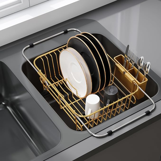 JASIWAY Gold Dish Drying Rack in Sink by JASIWAY