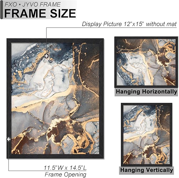 Engineered Wood 12x15 Picture Frame Set of 3, Black Frame for 12 x 15 Inch Picture Poster Photo, Light Weight 12 by 15 Frame with Wood-grain for Wall - 3 Pack/Black/12 x15