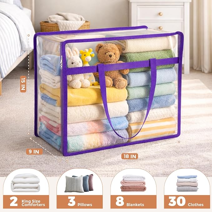 6 Pack Clear Storage Bags for Clothes, 45L Closet Organizers and Storage | - Image 2