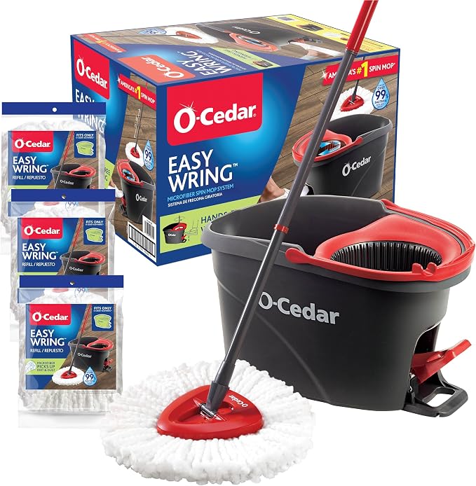 O-Cedar EasyWring Microfiber Spin Mop & Bucket Floor Cleaning System + 3 Extra by Unknown