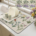 LOKHOM 16"x18" Dish Drying Mat，Vintage Sage Flower Herb Coffee Mat | Ultra by LOKHOM