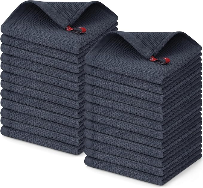 Homaxy 100% Cotton Waffle Weave Dish Cloths, 24 Pack, Dark Grey by Homaxy