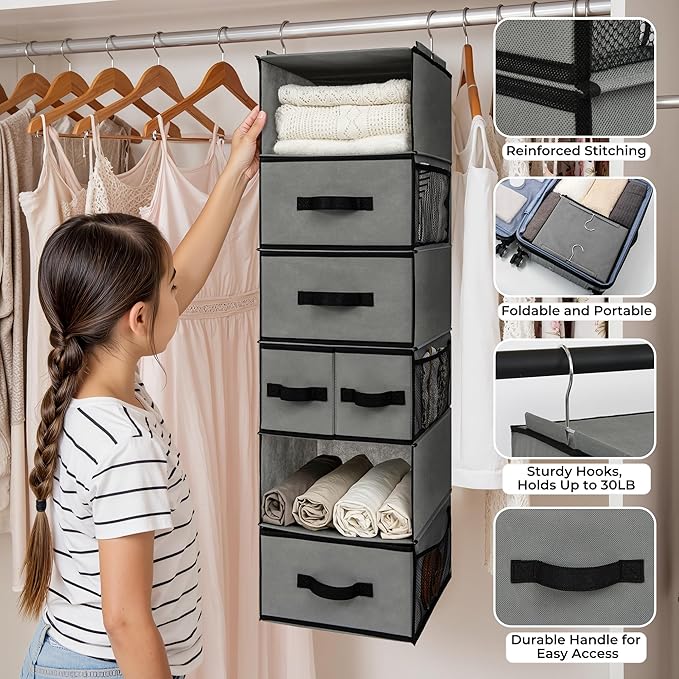 GRANNY SAYS Hanging Closet Organizer, 5 Drawers, 6 Shelves, 6 Pockets, 6 - Image 4