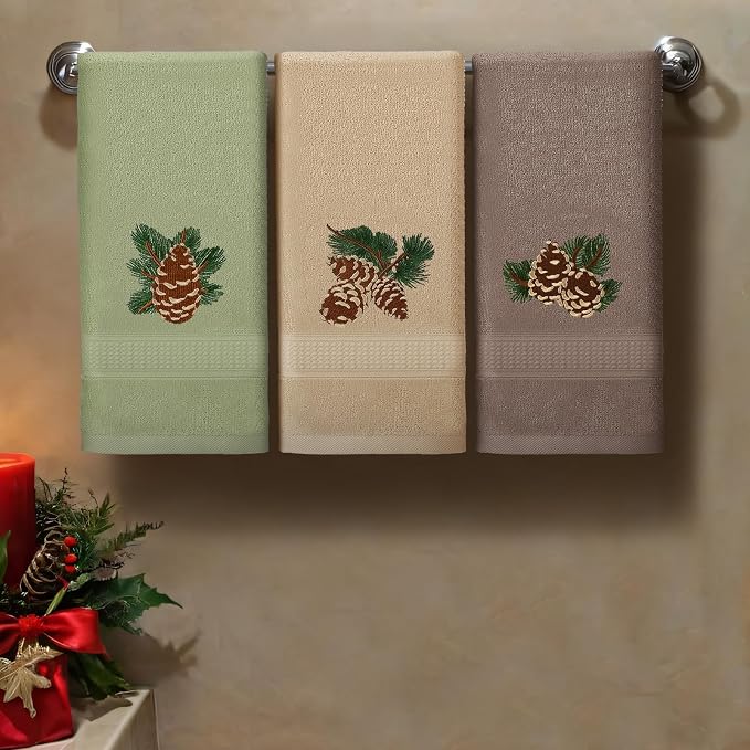3 Pcs Rustic Pine Cone Hand Towels - Image 5