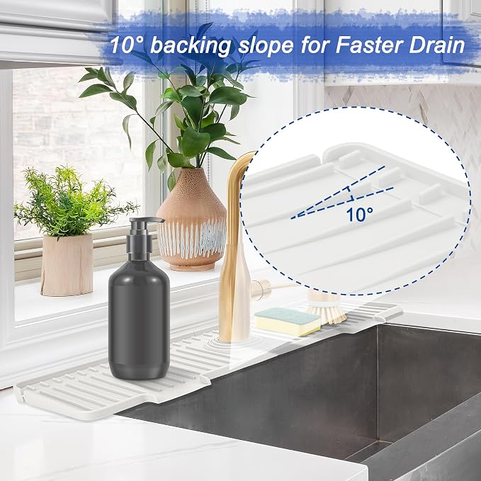 Kitchen Sink Splash Guard, 20IN Longer Silicone Faucet Guard & Draining Mat - Image 3