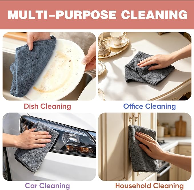 TEAWOO 10 PCS Grey Microfiber Cleaning Cloths, Car Towels, Kitchen Towels - Image 5