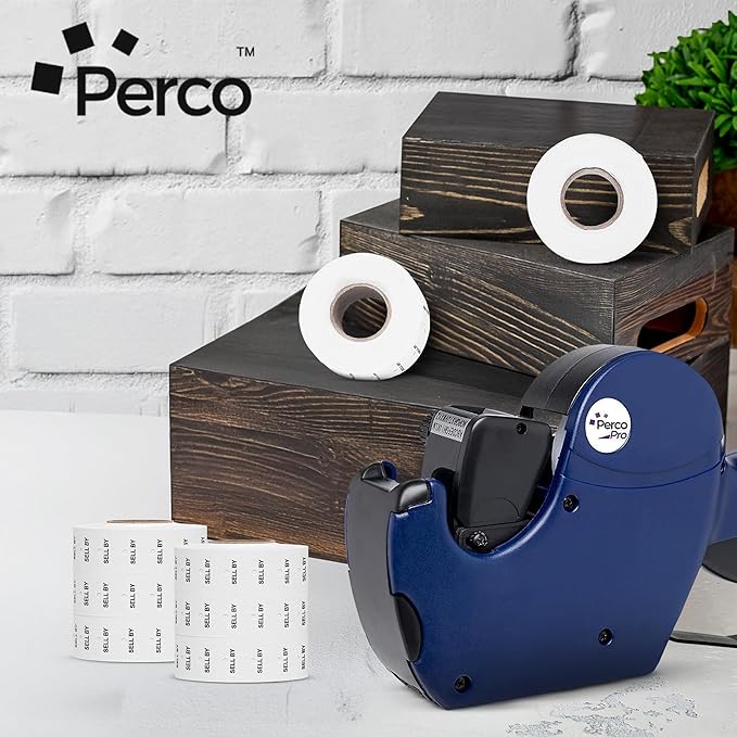 Perco 1 Line Sell by Labels - 8 Rolls, 1 Sleeve, 8,000 Blank Date Gun Labels for Perco Lite, X, Plus and Pro 1 Line Date Guns - Made in USA